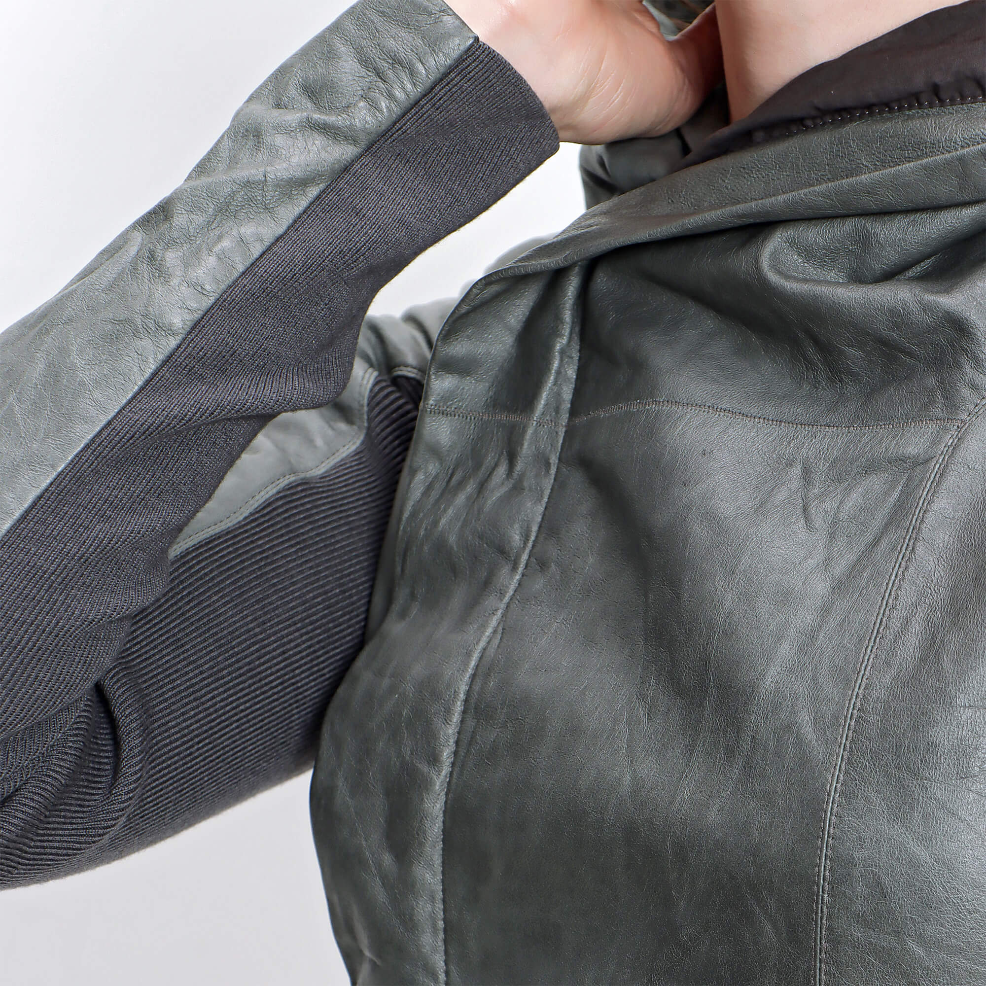 Rick Owens - Grey Leather Zip Jacket 